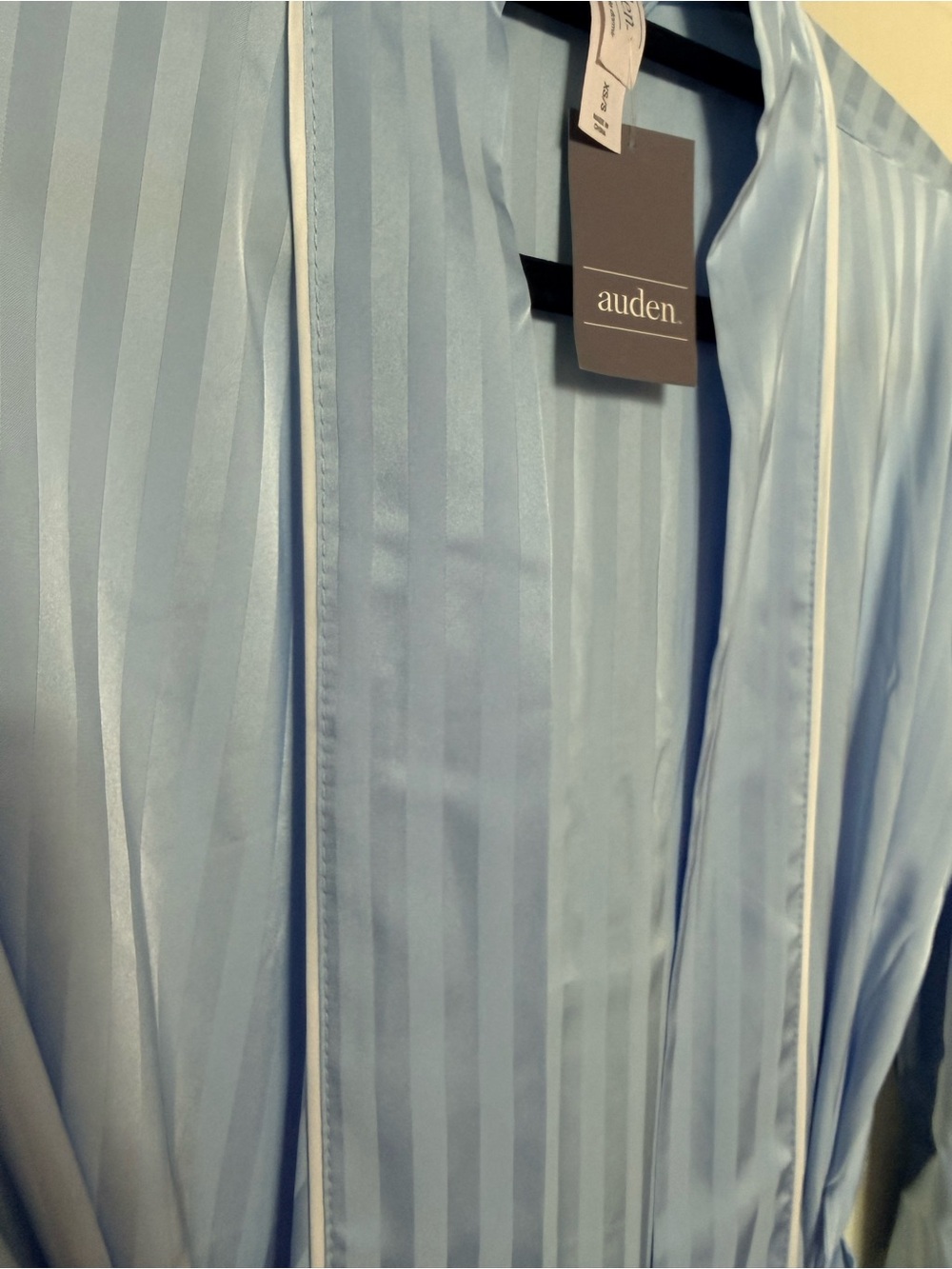 Auden - Light Blue Shadow Striped Satin Sleep Robe - Picture 5 of 6